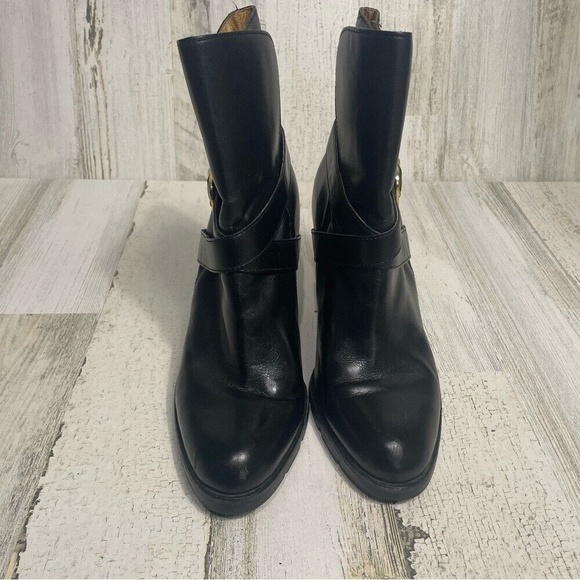 Michael Michael Kors Leather Block Heel Low Boots Black Gold Buckle size 9 - Picture 4 of 10